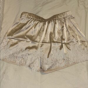 Silky Lace Trim Shorts - Ivory